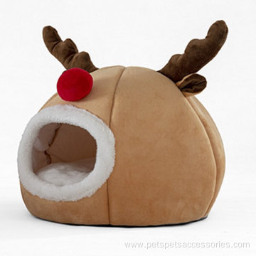 Christmas Pet Cave Cute Cat Bed Reindeer Shape
